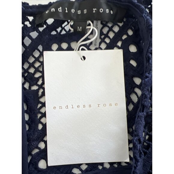 🌟NWT🌟Endless Rose Womens Medium Chevron Stripe Lace Top Shirt Blouse Navy New - Picture 10 of 12